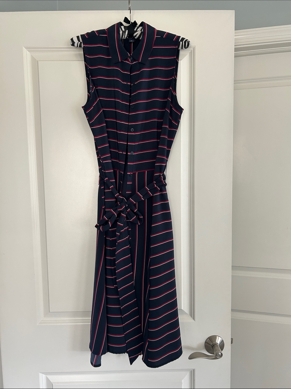 Tommy Hilfiger Navy Dress with Pink Stripes and Tie Waist